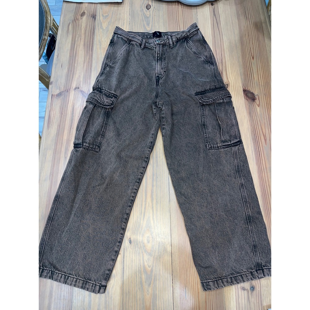 HM Mens Baggy Fit Cargo Jeans Washed Brown Black Wide Leg 28x30 Streetwear